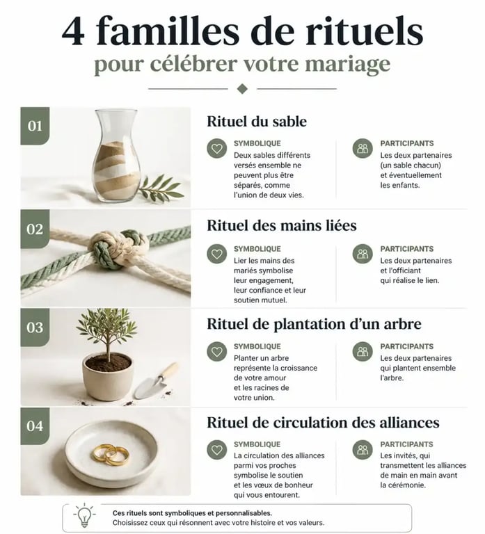 Infographie des principaux rituels pour mariage et de leur symbolique