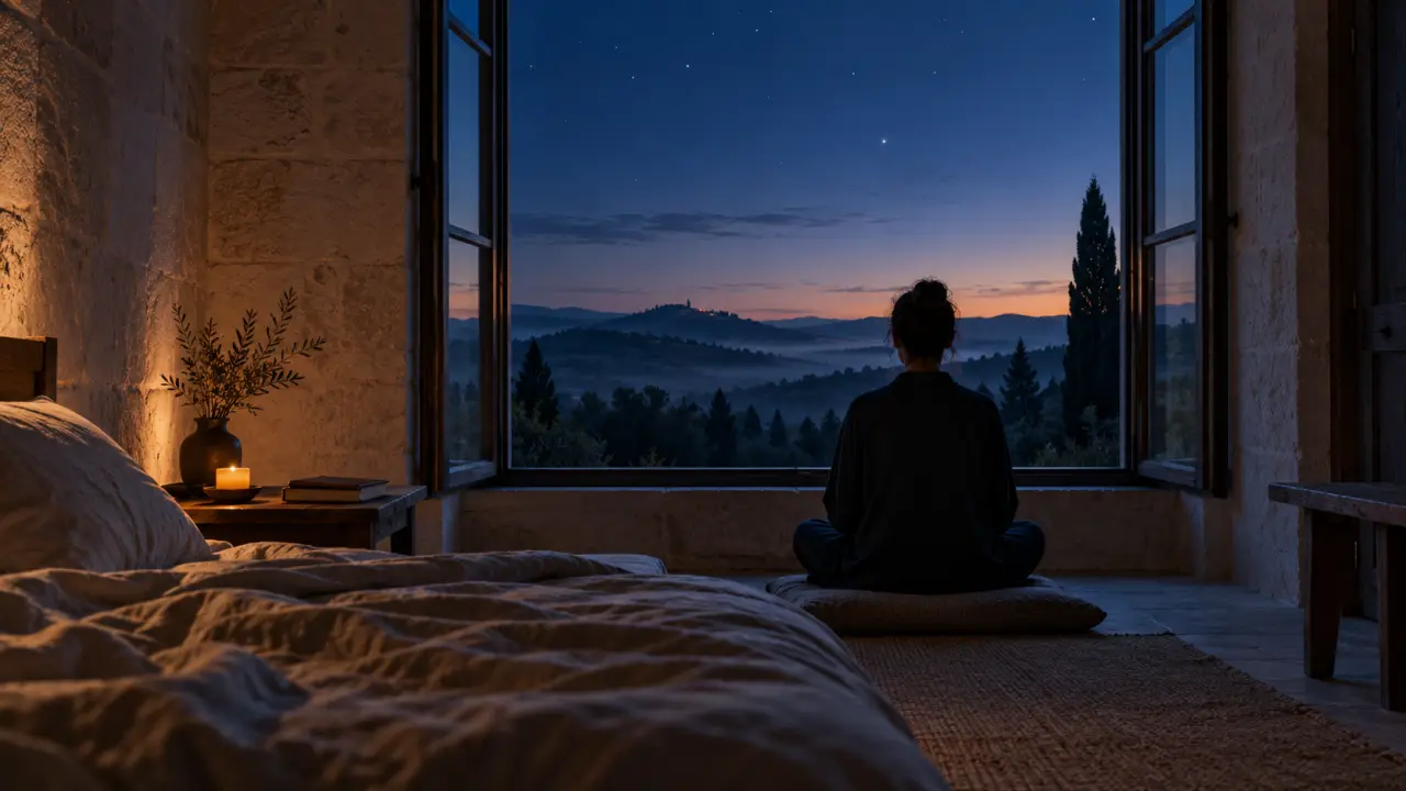 Paysage nocturne paisible avant l'aube, propice à la méditation