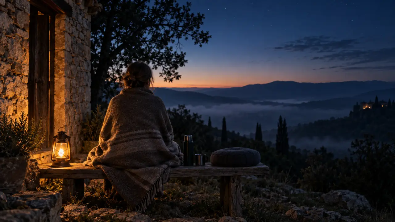 Paysage brumeux à l'aube, propice à la contemplation et au silence