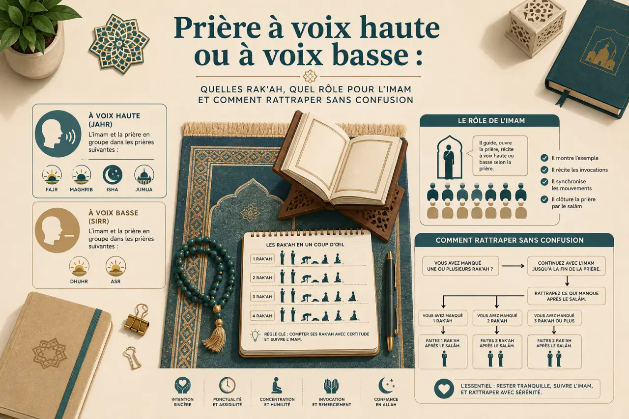 Prière à voix haute ou à voix basse : quelles rak‘ah, quel rôle pour l’imam et comment rattraper sans confusion